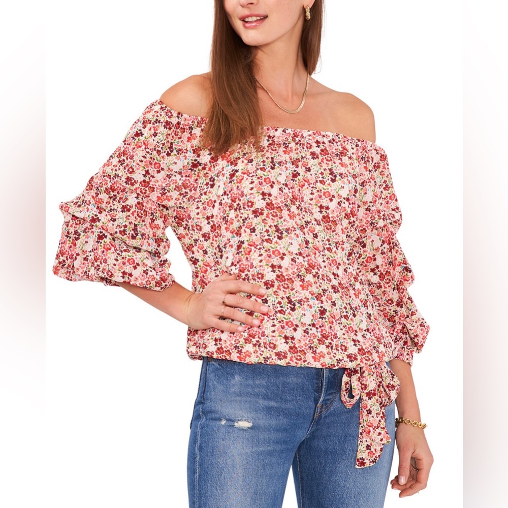 Vince Camuto Off-The-Shoulder Floral-Print Bubble-Sleeve Blouse XL